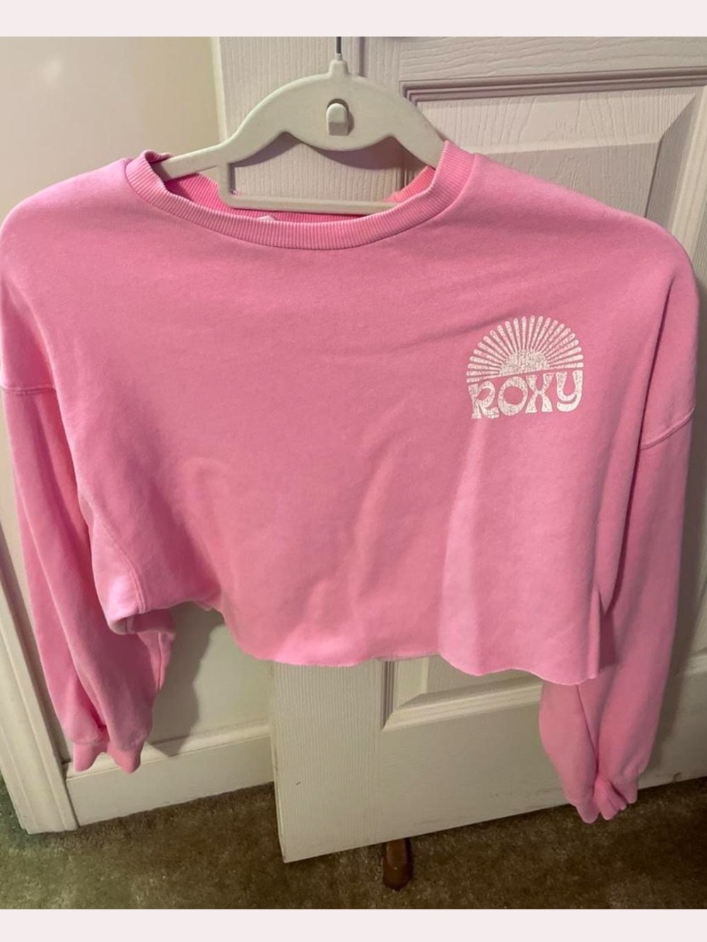 PINK Victoria's Secret Pink Cropped Sweatshirt with White Roxy Logo